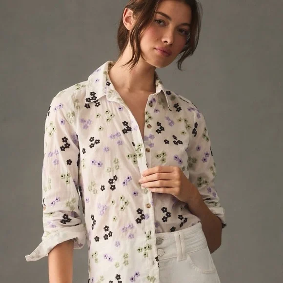Anthropologie Maeve Embroidered Floral 
Button-down  Blouse - XL - NWT - Picture 16 of 16
